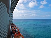 Balcony view looking aft from the port side of deck 8