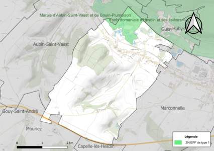 Carte de la ZNIEFF de type 1 sur la commune.