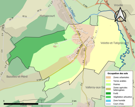 Carte en couleurs présentant l'occupation des sols.