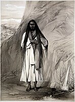 A Hindu "fakir" or sadhu with long hair. Lithograph 1844 by Emily Eden after Lowes Cato Dickinson.