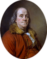 Retrato de Joseph-Siffred Duplessis de Benjamin Franklin usado na cédula de US$ 100 da série 1928 até a Série de 1995.