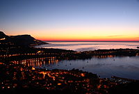 View to the east from the Fort du Mont Alban. The bay of Villefranche and Cap Ferrat, and in the distance Monaco.