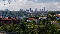 View of Levent from Kanlıca Hekimler Sitesi on the Asian side of the Bosphorus. Istanbul Sapphire is the first skyscraper on the right.