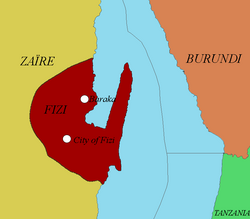 Approximate map of control by Kabila's Maquis of Fizi from 1967-1986