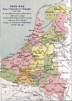 十七省的地图, 1581年分裂的国家用红色标注