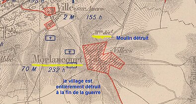 La carte des régions dévastées montre que le village est complètement détruit.