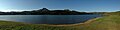 A panorama of Nagle Dam showing the dam wall on the left.