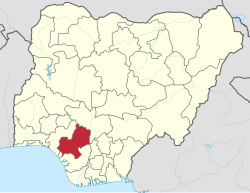 A map of Nigeria showing the location of Edo State in red.