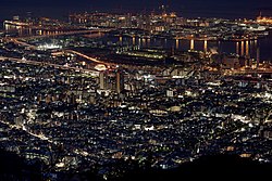 Rokkō Island and Higashinada District, Kobe City, Hyōgo Prefecture at night, view from Maya Peak
