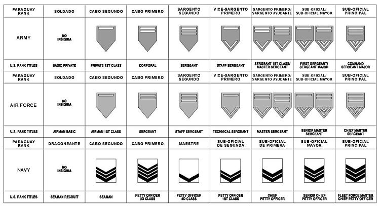 Distintivos de grados en los suboficiales y equivalencia OTAN.