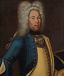 Peter Lilliehorn i uniform och ringkrage för en major vid Kalmar regemente, rinkragen med Fredrik I:s namnchiffer, 1727.