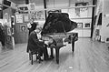 Piano painted by Corneille photographed at auction sale on Christies viewing day in 1987