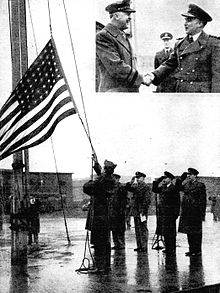 The US flag comes down for the last time at RAF Honington in February 1946