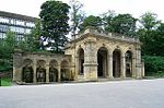 Pavilion with screen walls and fountain pools in People's Park