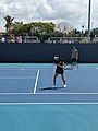 Emma Raducanu with coach Torben Beltz in practice at the 2022 Miami Open