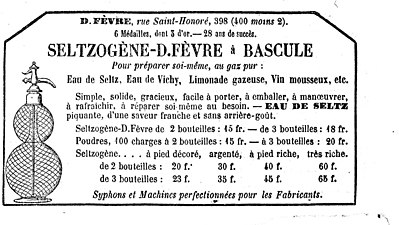 Le seltzogène de D. Fèvre, 1859