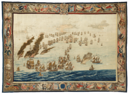 The Burning of the Royal James (Later in the Day), tapestry by Willem van de Velde the Elder