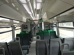 The interior of the refreshed Standard Class accommodation from the DSML vehicle of Great Western Railway Class 165 122.
