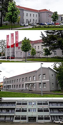 Prédios das sedes da University North em Koprivnica e Varazdin no noroeste da Croácia