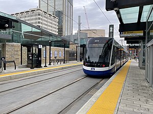 A Bombardier Flexity Freedom LRV at the Churchill Connector on the Valley Line
