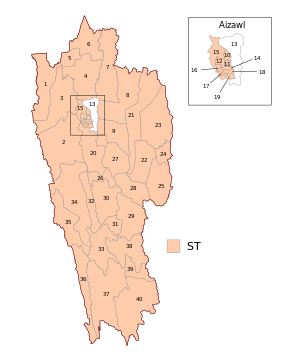 Map showing the constituencies of the Mizoram Legislative Assembly