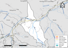 Carte en couleur présentant le réseau hydrographique de la commune