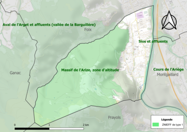 Carte des ZNIEFF de type 1 sur la commune.