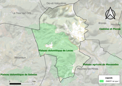 Carte de la ZNIEFF de type 1 sur la commune.