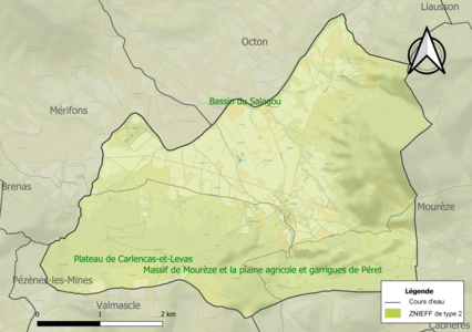 Carte des ZNIEFF de type 2 sur la commune.