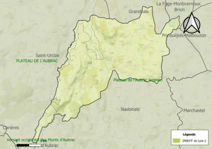 Carte des ZNIEFF de type 2 sur la commune.