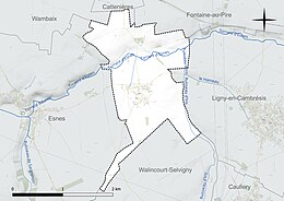 Carte en couleur présentant le réseau hydrographique de la commune