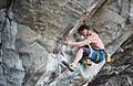 Adam Ondra travaillant le second crux, juillet 2017.