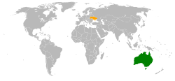 Map indicating locations of Australia and Ukraine