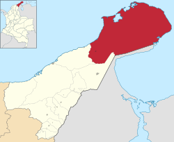 Location of the town and municipality of Uribia in the Department of La Guajira.