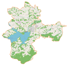 Mapa konturowa gminy Dobczyce, u góry po lewej znajduje się punkt z opisem „Bieńkowice”