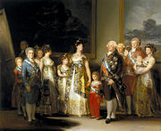 法蘭西斯科·哥雅的《卡洛斯四世一家（英语：Charles IV of Spain and His Family）》，280 × 336cm，約繪於1800－1801年，1834年始藏，來自卡洛斯四世的收藏[80]