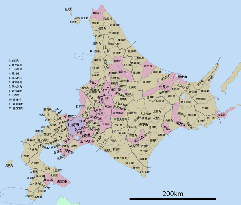 渡島半島周辺の市町村図