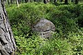 Großer Feldstein aus Granit zur Markierung einer Grenzecke, die heute mitten im Wald liegt