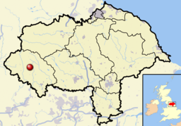 A relief map of North Yorkshire showing the location of Malham Tarn