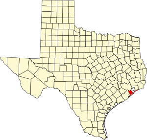 Map of Texas highlighting Galveston County