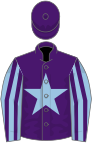 Purple, light blue star, light blue and purple striped sleeves