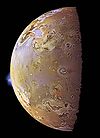 Io, with two plumes erupting from its surface