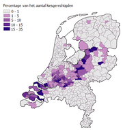 Results by municipality, shaded according to percentage of the vote for the Reformed Political Party