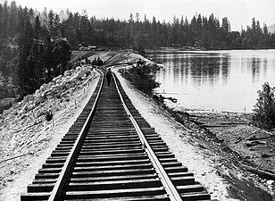 Tracks across Bass Lake Dam.