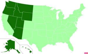 States in the United States by non-Protestant and non-Catholic Christian (e.g. Mormon, Jehovah's Witness, Eastern Orthodox) population according to the Pew Research Center 2014 Religious Landscape Survey.[240] States with non-Catholic/non-Protestant Christian population greater than the United States as a whole are in full green.