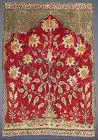 India, Fragment of a Saf Carpet, an early example rather closer to the tapestry style