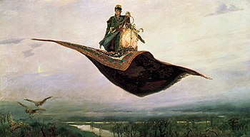 بِساطُ الرِّيح، لوحة زيتيَّة للرسَّام الروسي ڤيكتور ڤاسنستوڤ يظهر فيها بطلٌ فلكلوري روسي عوض السندباد البحري
