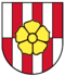 Rosenberg, old coat of arms - "Per bend sinister Argent and Gules five times counterchanged, charged with a Rose unbended Or seeded and barbed proper."