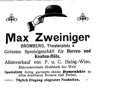 Advertising for Zweiniger's shop in 1905