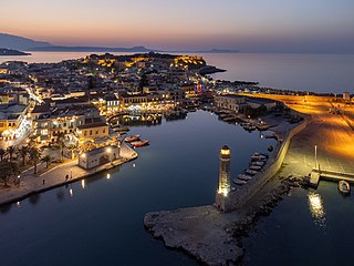 Dusk airview of the Old Harbour of Rethymno